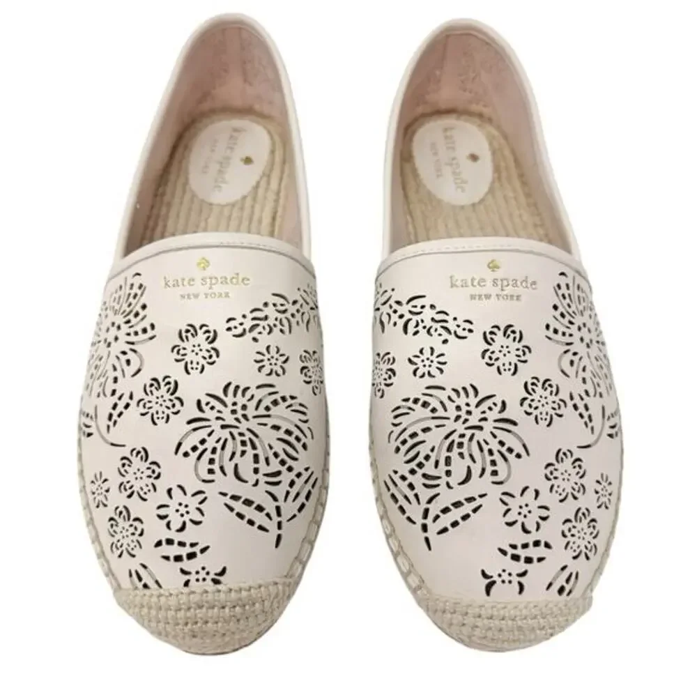 Kate‎ Spade New York Gwen Perforated Floral Espadrille Flats Ivory 10B Boho Chic